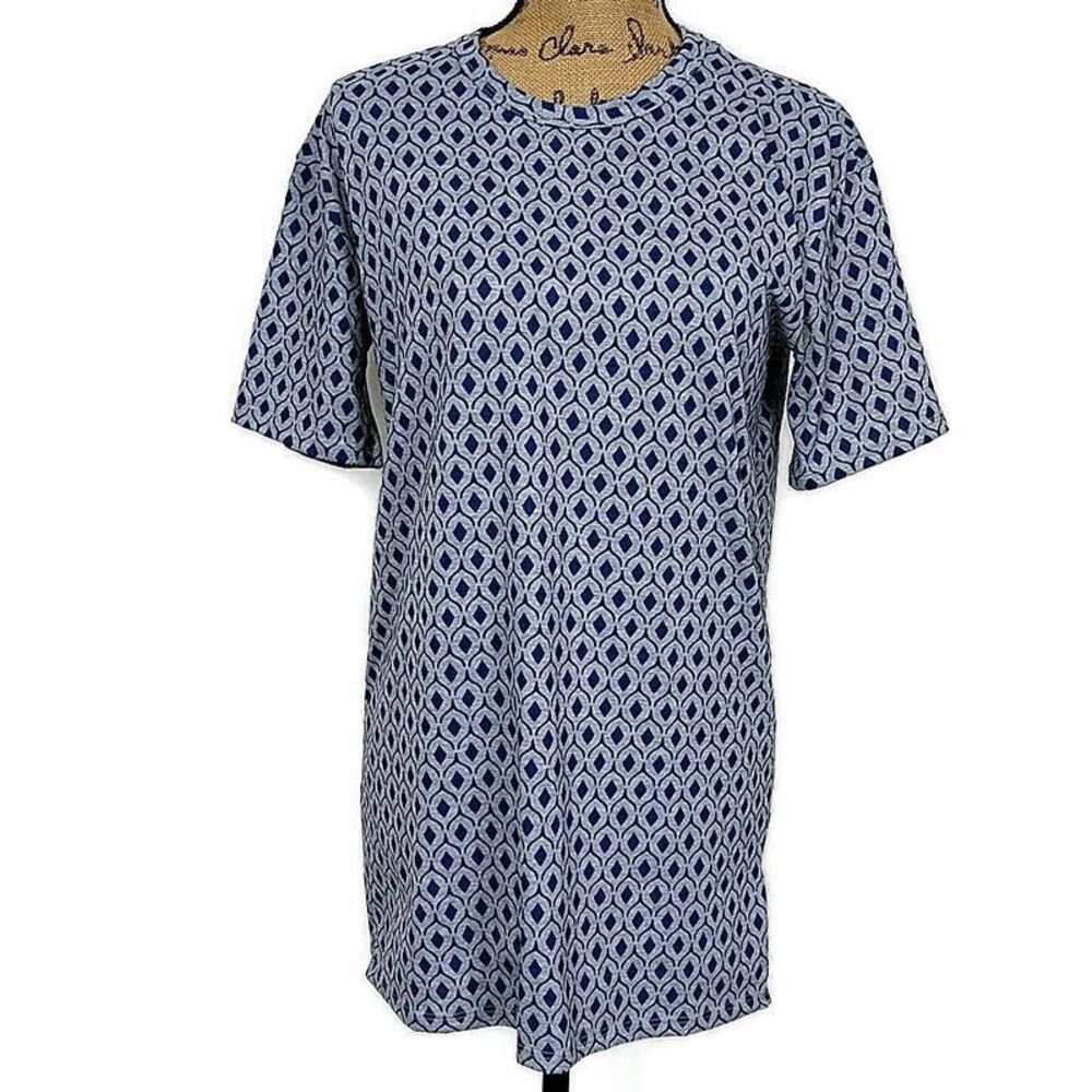 LulaRoe Womens sz XS Irma Blue Geometric Short Sleeve Tunic T Shirt